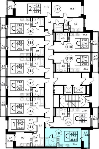 Студия, 28.85 м²