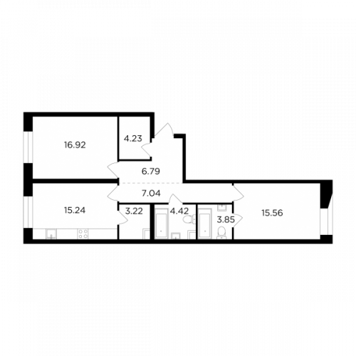 2-комнатная, 77.27 м²