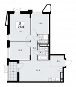 3-комнатная квартира 78 м²
