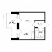 1-комнатная квартира 28,6 м²