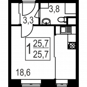 1-комнатная квартира 25,7 м²