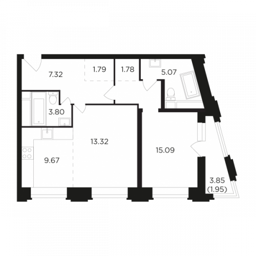 2-комнатная, 59.68 м²