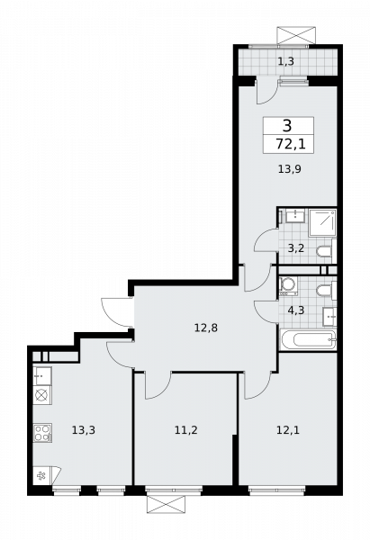 3 комнаты до 72.1