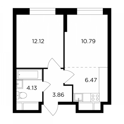 2-комнатная, 37.37 м²