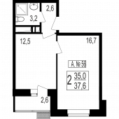 1-комнатная квартира 35 м²