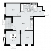 3-комнатная квартира 65,1 м²