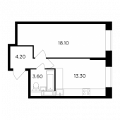 1-комнатная квартира 39,2 м²