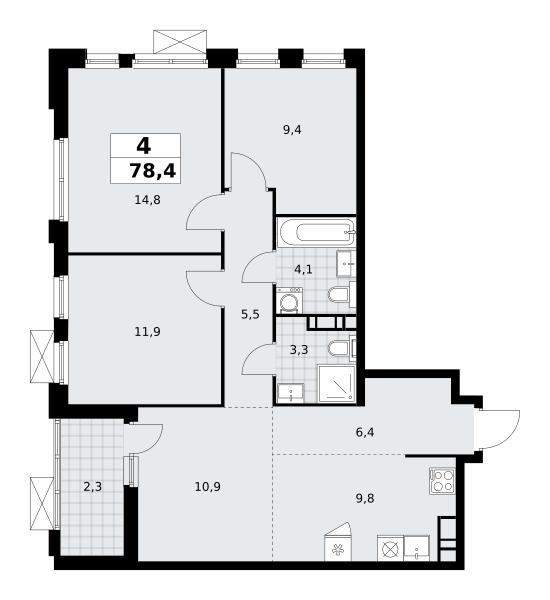 4 комнаты до 78.4