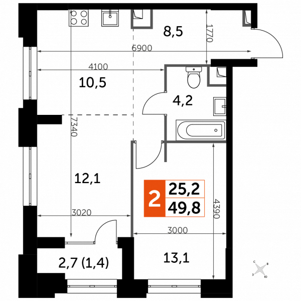 2 комнаты до 49.8