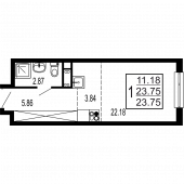 1-комнатная квартира 23,75 м²