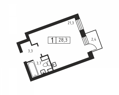 1-комнатная, 28.3 м²