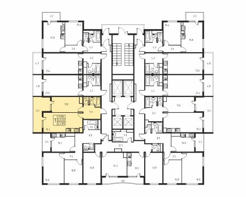 1-комнатная, квартира, 40.6 м²