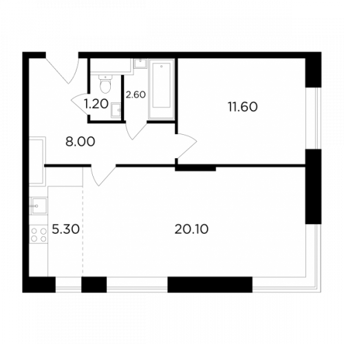 2-комнатная, 48.8 м²
