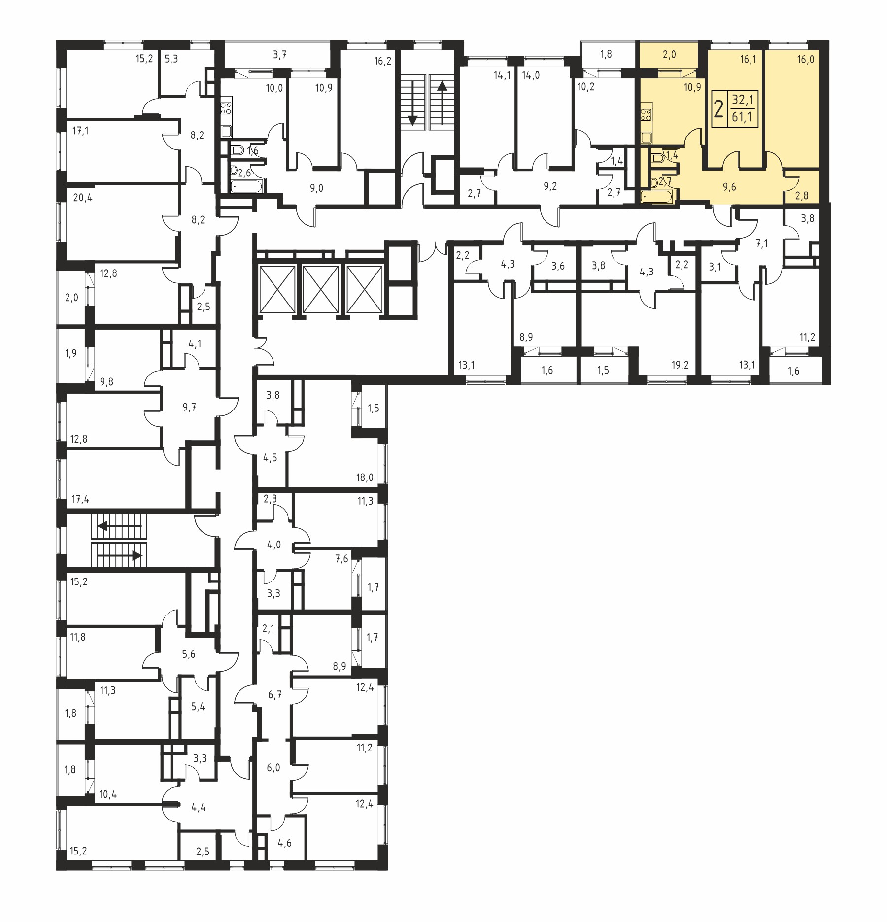 2-комнатная квартира №242, 61,5 м² за 9,36 млн руб. в ЖК «Карамельный»  - планировка