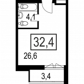 1-комнатная квартира 32,4 м²