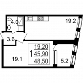 1-комнатная квартира 48,5 м²