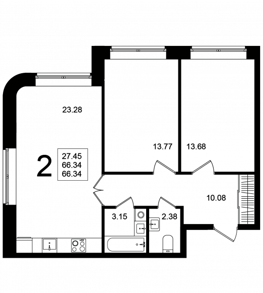 2 комнаты до 66.34