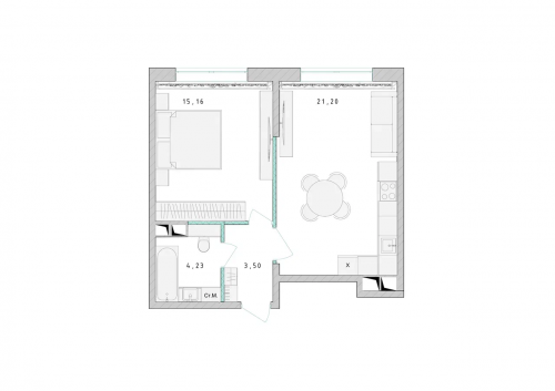 1-комнатная, квартира, 43.9 м²