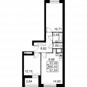3-комнатная квартира 67,84 м²