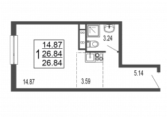 1-комнатная квартира 27,4 м²