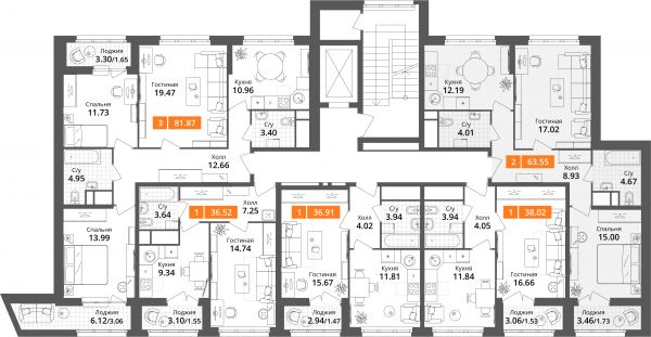 2 комнаты до 63.55