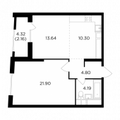 2-комнатная квартира 56,99 м²