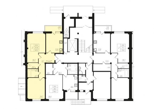 2-комнатная, квартира, 62.4 м²