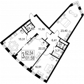 3-комнатная квартира 101,58 м²