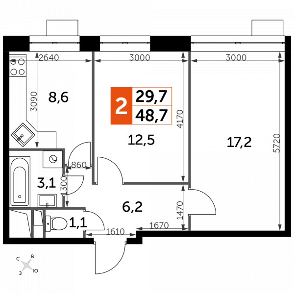 2 комнаты до 48.7