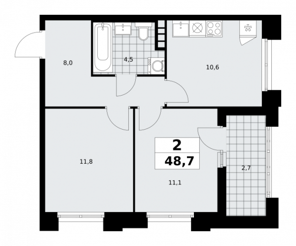 2 комнаты до 48.7