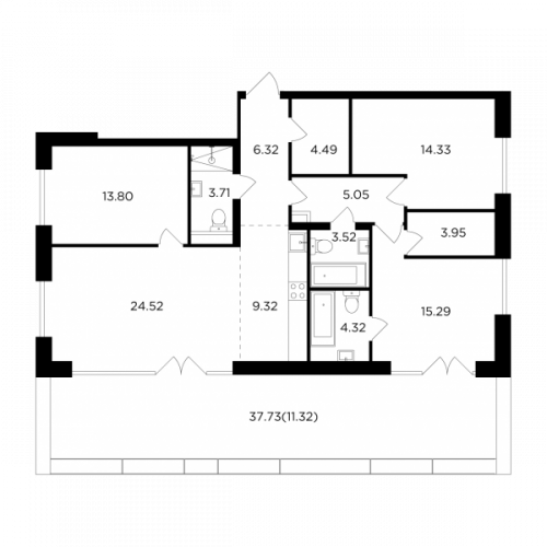 Многокомнатная, 119.94 м²