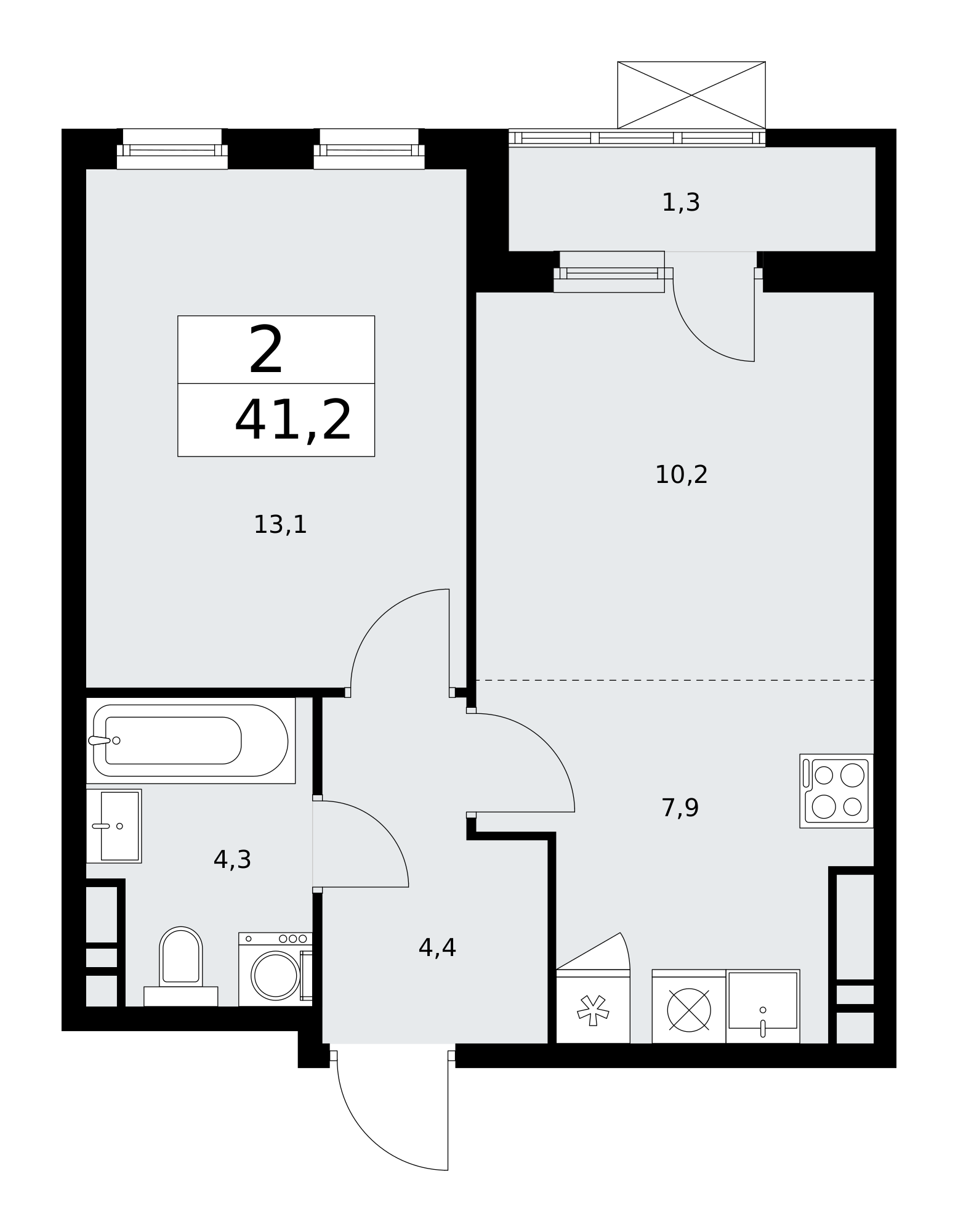 2-комнатная квартира №58К-11.2.1-65, 41,2 м² за 11,88 млн руб. в ЖК «Прокшино» - планировка