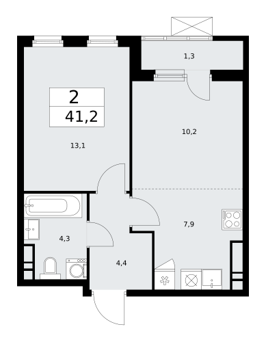 2-комнатная, 41.2 м²
