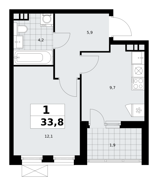 1 комната до 33.8
