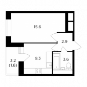 1-комнатная квартира 33 м²