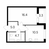 1-комнатная квартира 38,31 м²