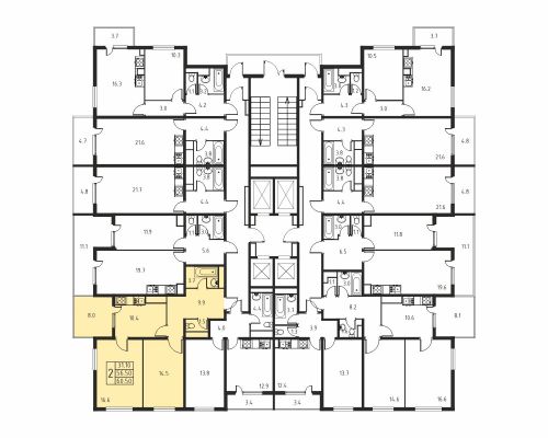 2-комнатная, квартира, 56.5 м²
