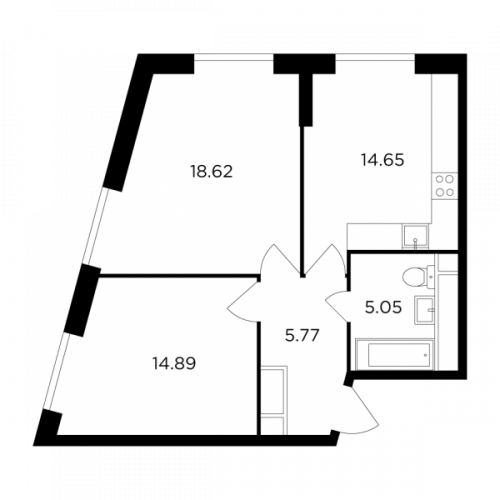 2-комнатная, 58.98 м²