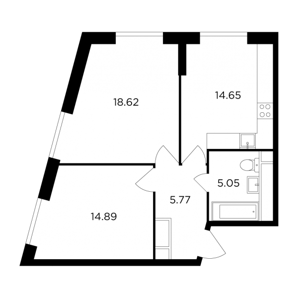 2-комнатная квартира №653, 59,0 м² за 24,61 млн руб. в ЖК «КутузовGRAD II» - планировка