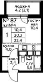 1-комнатная квартира 22,4 м²