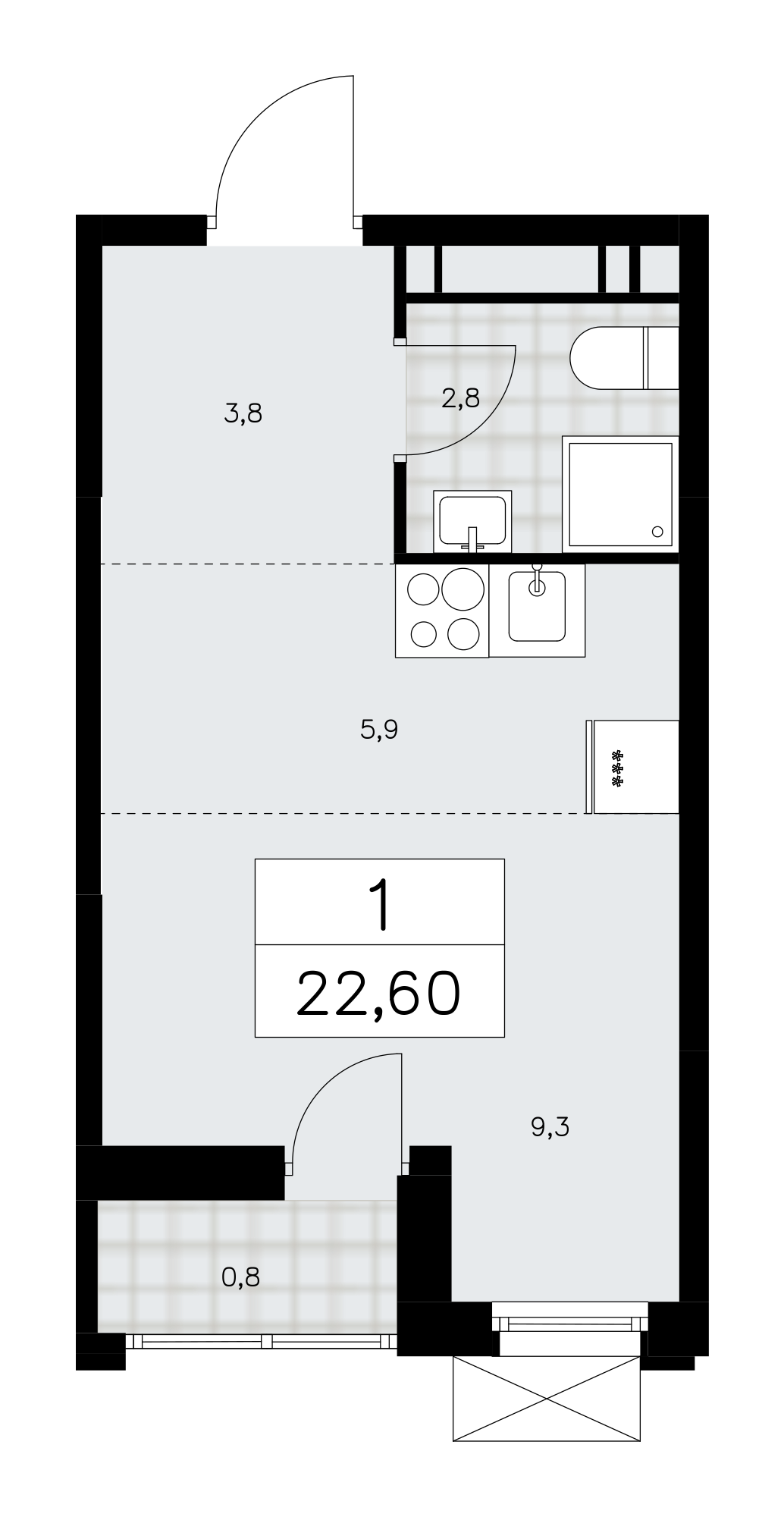 1-комнатная квартира №24К-28.1-87, 22,6 м² за 7,99 млн руб. в ЖК «Скандинавия» - планировка