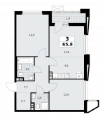 3-комнатная квартира 65,8 м²