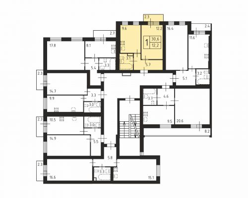 1-комнатная, квартира, 30.6 м²