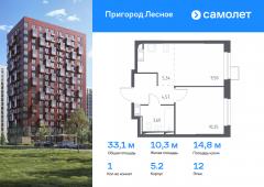 1-комнатная квартира 33,1 м²
