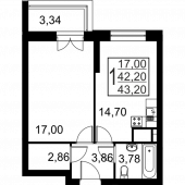 1-комнатная квартира 43,2 м²