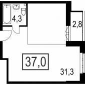 1-комнатная квартира 37 м²