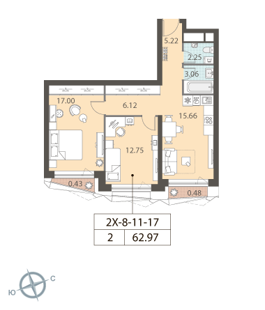 2 комнаты до 62.53