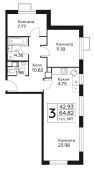 3-комнатная квартира 64,82 м²