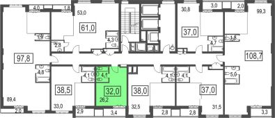 1-комнатная квартира 32 м²