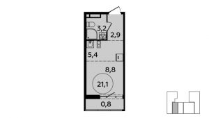 1-комнатная квартира 21,1 м²